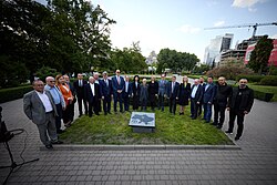 Crimean Tatar politicians of Ukraine at the place of laying a monument to the victims of the genocide of the Crimean Tatar people in Kyiv, 2024.
