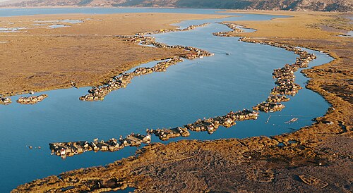 Totora made artificial floating islands of the Uru peoples, as traditional settlements, in Lake Titicaca where Totora grows