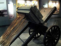 The Koreans used the hwacha for concentrated fire against the Japanese.