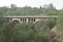 La Loma Bridge, built in 1914, spans the Arroyo Seco.