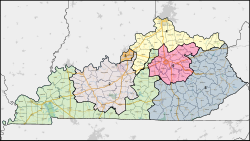 A map showing Kentucky's six congressional districts