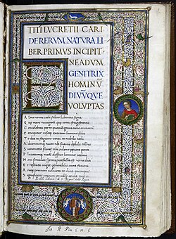 De rerum natura by Lucretius, between 1475 and 1494.