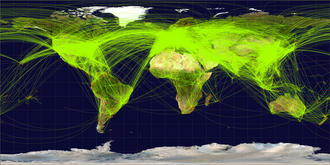 Route map of the world's scheduled commercial airline traffic, 2024