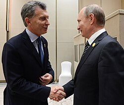 Macri with the Russian president Vladimir Putin, September 2016.