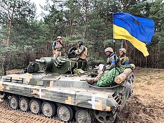 Ukrainian troops on the move during the 2022 Ukrainian eastern counteroffensive