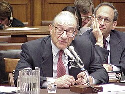 Former chair of the Federal Reserve Alan Greenspan, who obtained his Ph.D. in economics from New York University, testifies before the U.S. House Committee on Financial Services.