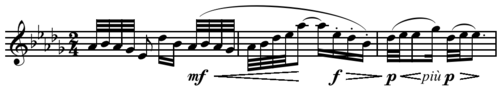 Pentatonic scale in Debussy's Voiles, Preludes, Book I, no. 2, mm. 43–45.[51]