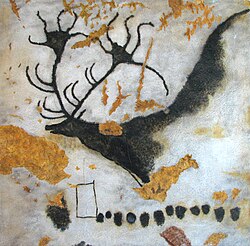 Irish elk (Megaloceros giganteus) with line of dots