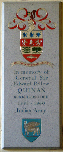 Memorial plaque in Barrington Church for General Sir Edward Quinan