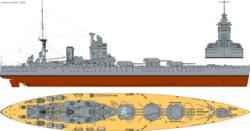Profile drawing of HMS Nelson commissioned 1927