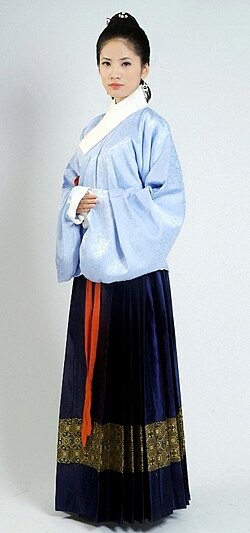 A woman wearing ruqun, one of the most distinctive set of attire of female hanfu