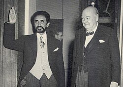 Churchill meeting Ethiopian Emperor Haile Selassie, 22 October 1954, one of the UK's African allies in World War II