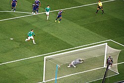Cuauhtémoc Blanco converting his penalty kick against France at the 2010 FIFA World Cup