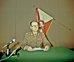 Polish military dictator Wojciech Jaruzelski declaring a martial law on 13 December 1981
