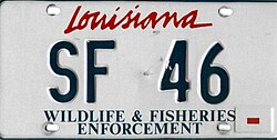 License plate of the Louisiana Department of Wildlife & Fisheries - Enforcement Division