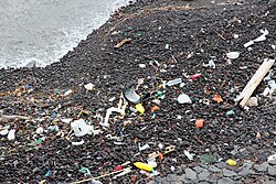 Atlantic Ocean marine plastic on a beach in Tenerife