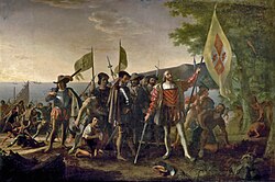 Landing of Columbus by John Vanderlyn, 1847. Christopher Columbus leads expedition to the New World, 1492.