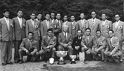 The South Korean team with the country's president Syngman Rhee after winning the 1956 AFC Asian Cup