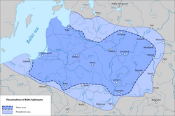 Map of the prevalence of hydronyms of Baltic origin[8]