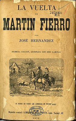 Cover of 1879 first edition of La Vuelta de Martín Fierro