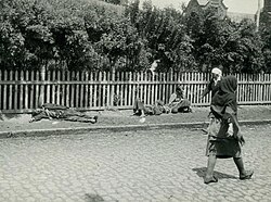 Starved peasants on a street in Kharkiv, 1933. Collectivisation of crops and their confiscation by Soviet authorities led to a major famine in Soviet Ukraine known as the Holodomor