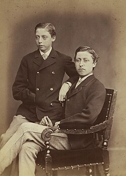 Arthur (sitting right) with his younger brother, Leopold, c. 1866