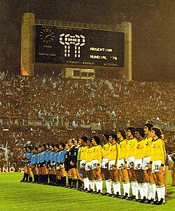 Argentine and Brazilian teams before their match in the 1978 World Cup