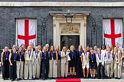 Squad members at 10 Downing Street after winning Euro 2025