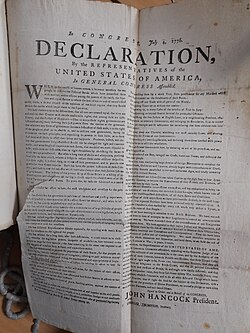 Copy of printed Declaration of Independence issued to American naval ships, captured at sea and sent to the Admiralty in London.