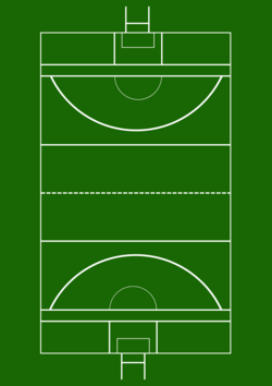 Diagram of a Gaelic football pitch since 2025.[44] The FRC changes require significant changes to be made to the playing field.