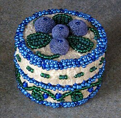 Moose hair tufting on an Athabaskan beaded hide box, Fairbanks, Alaska
