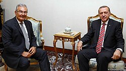 Erdoğan in a meeting with the Main Opposition Leader Deniz Baykal of the Republican People's Party (CHP)