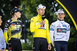 Pogačar on the final podium at the 2025 Tour de France