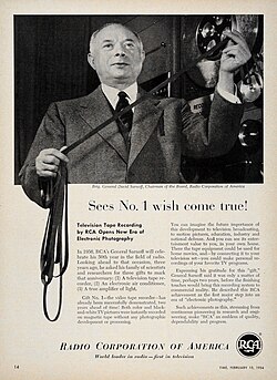 David Sarnoff with the first RCA videotape recorder, 1954