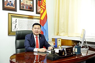 Uchral at his office at the Government Palace, 2017