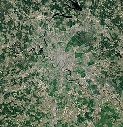 Satellite view of Moscow and its nearby suburbs
