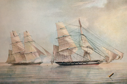 HMS Black Joke (left) firing on the Spanish slave ship El Almirante on 1 February 1829[360]