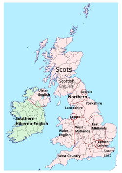Primary dialect regions in the United Kingdom and Ireland