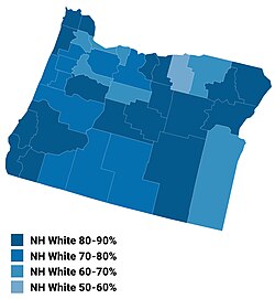 Map of counties in Oregon by racial and ethnic plurality, per the 2020 U.S. census