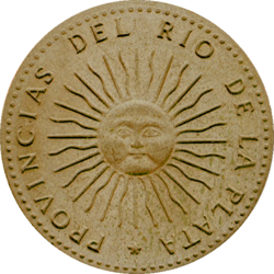 The Sun of May on the first Argentine coin, 1813