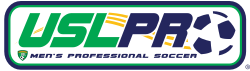 A rectangular badge with "USL PRO" printed on it; the "O" is depicted as a soccer ball.