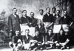 FC Barcelona's 1910 squad, victors in the inaugural Pyrenees Cup.