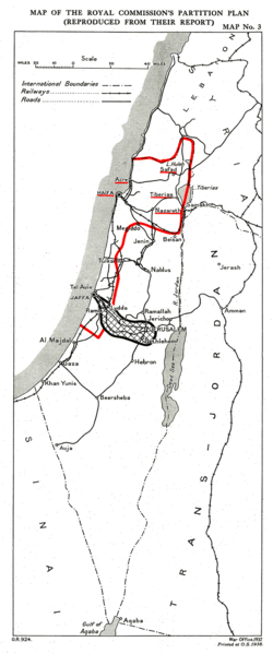 Provisional frontiers of the Palestine partition from the Peel Commission