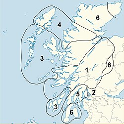 The use of preaspiration in different Scottish Gaelic dialects throughout the Highlands, from 1 (strong) to 6 (absent). Preaspiration was used in the dialect of Inverness Gaelic and is still evident in both the Gaelic and English spoken in Inverness today.