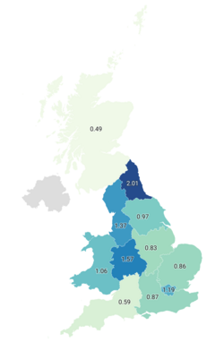 GB News audience by region. Redfield & Wilton, April 2024 (GB only).