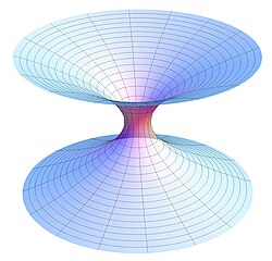 Visual representation of a Schwarzschild wormhole. Wormholes have never been observed, but they are predicted by mathematical models in general relativity.
