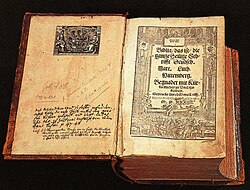 Modern High German translation of the Christian Bible by the Protestant reformer Martin Luther (1534).[28] The widespread popularity of the Bible translated into High German by Luther helped establish modern Standard German.[28]