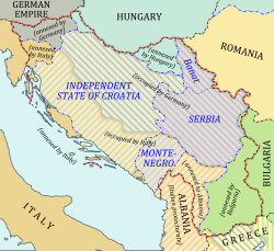 Map of Yugoslavia with the division of the territory into national and occupation zones