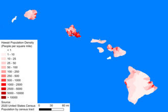 Population density map of Hawaii, 2020
