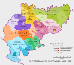 Administrative map of the Bukovina Governorate as of May 1942